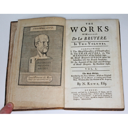 623 - The works of Monsieur De La Bruyere, Vol. I, six edition, A Bettesworth, London 1723, leather bound,... 