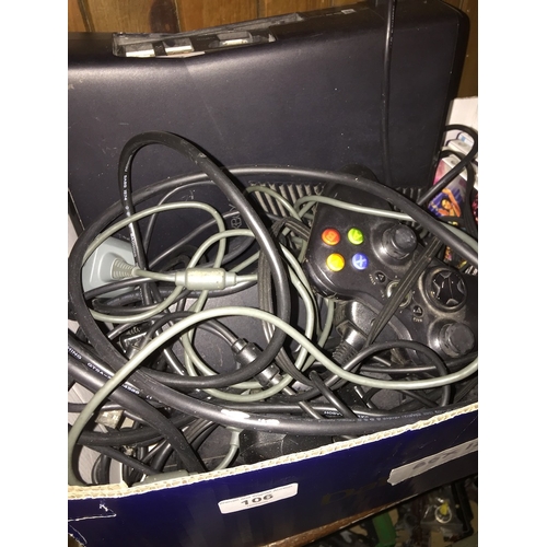 106 - Xbox 360 console, cables, controllers, games, etc.