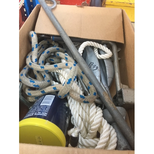 315 - A boat anchor, rope and chain