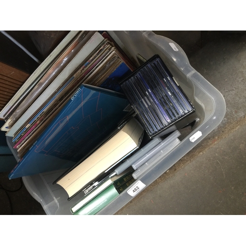 482 - A box of CDs, DVDs and LPs