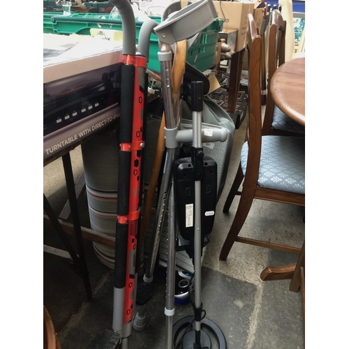 486 - Pogostick, metal detector, walking stick and crutches