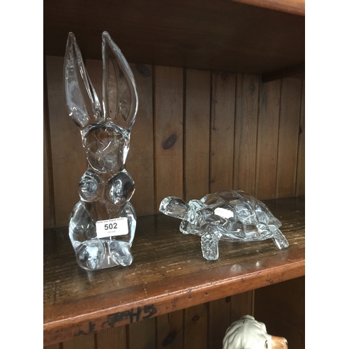 502 - A glass rabbit and a glass tortoise