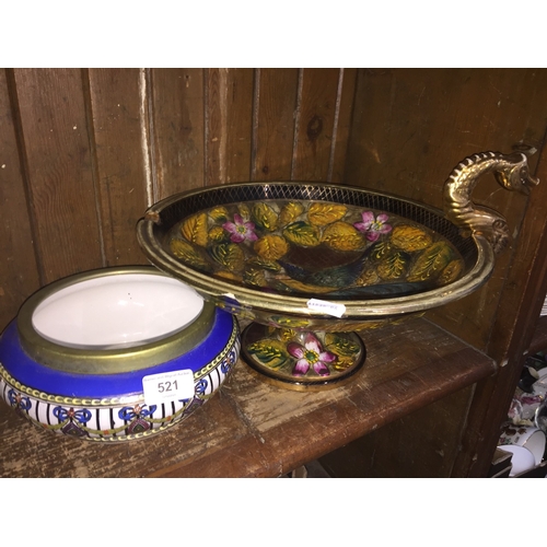 521 - A quantity of pottery and ornaments including a Belgian pedestal dish, and a Luxor ceramic bowl.