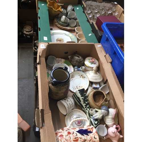 612 - Two boxes of assorted pottery.