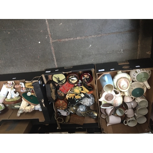 614 - Three boxes of assorted pottery and ornaments.