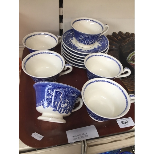 650 - 6 blue and white Wedgwood cups and saucers marked United States Military Academy 1936