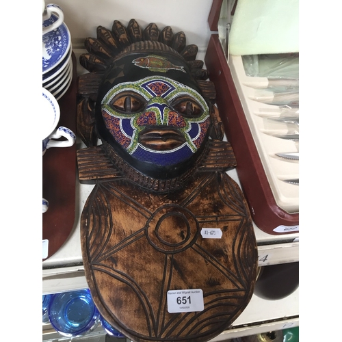 651 - A wooden beaded tribal mask