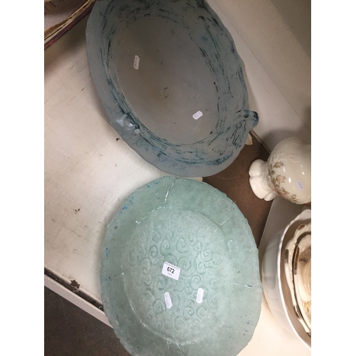 672 - Two cast glass bowls