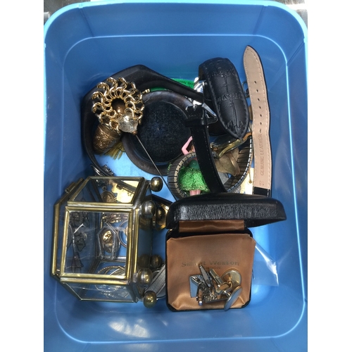 683 - Blue tub of watches and costume jewellery