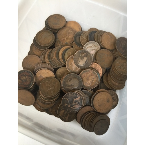 708 - A tub of pennies including Victorian