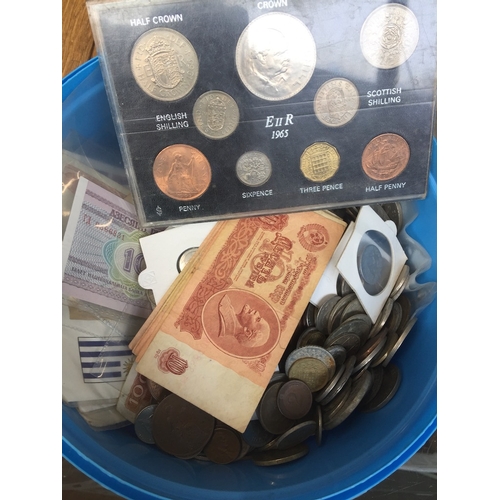 710 - Box of world coins and banknotes