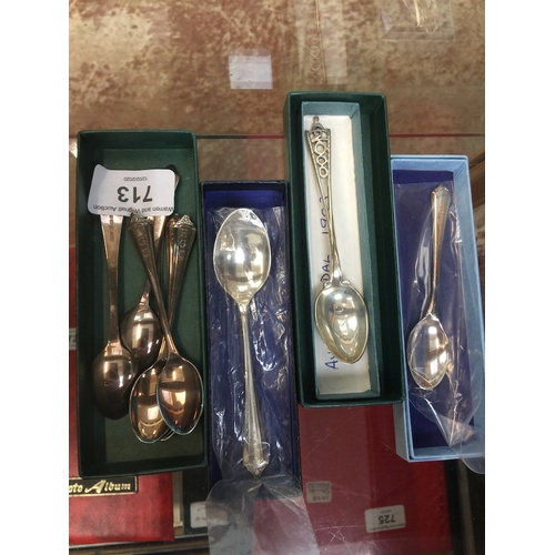 713 - Nine silver teaspoons including a set of 6