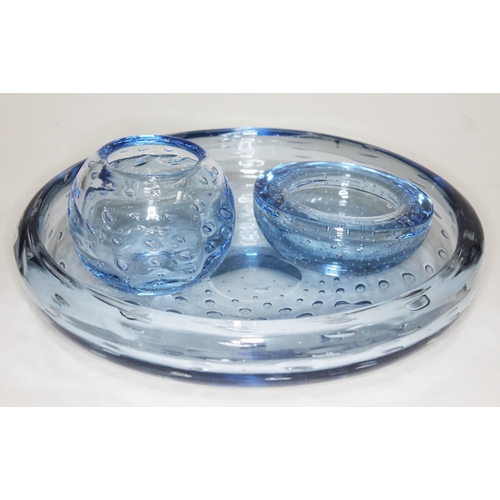 337 - A group of three Whitefriars bubble glass bowls, diameters 27cm, 10cm, & 9cm.