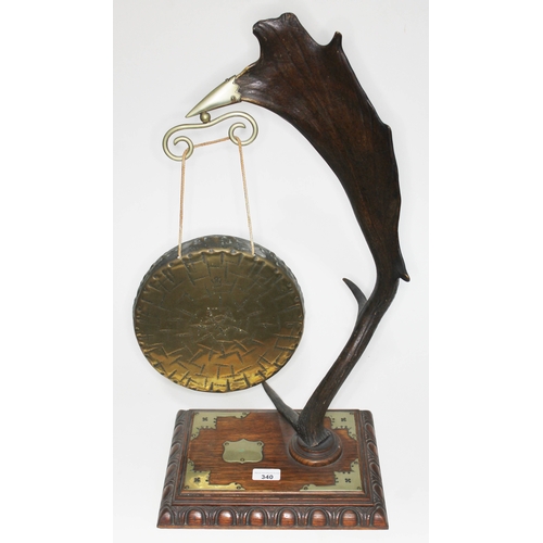 340 - A Victorian silver plated mounted antler gong, height 65cm.