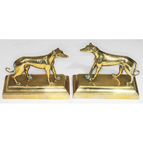 367 - A pair of brass greyhounds on plinths, heights 10cm, length 12cm.