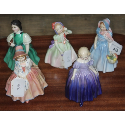 418 - A group of five small Royal Doulton figures - Babie HN 1679, Francine HN 2422, Marie HN 1370, Lily H... 