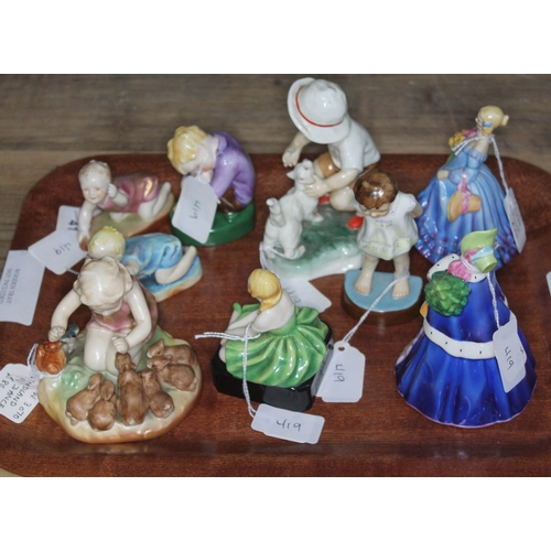 419 - A collection of nine Royal Worcester figures to include Snowy RW 3457, Sleepy Boy RW 2918, Tommy RW ... 