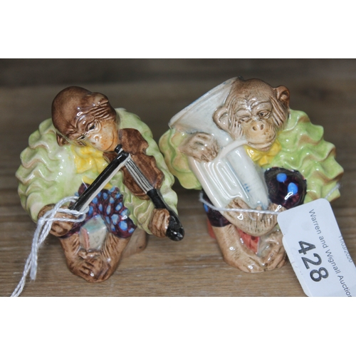 428 - A pair of small Beswick Monkey Band figures - Monkey Playing Violin and Monkey Playing Tuba