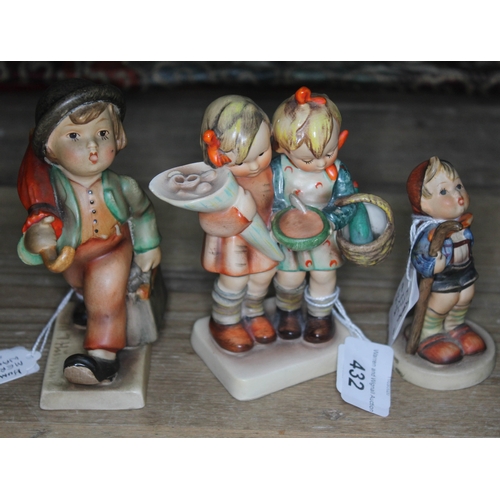 432 - A group of three Hummel figures - Merry Wanderer, Little Hiker, and Little Mothers (Going to Grandma... 