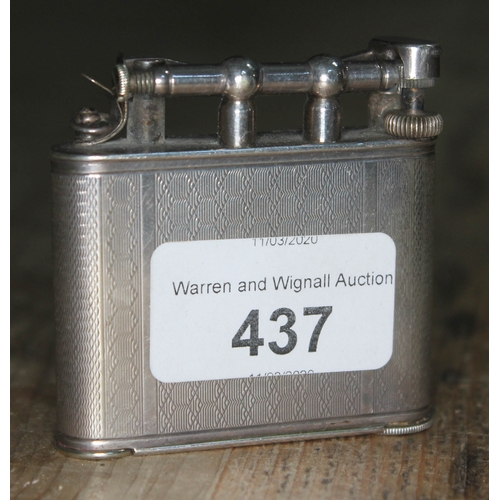 437 - A silver plated Dunhill combination light, lipstick and compact with engine turned decoration, base ... 