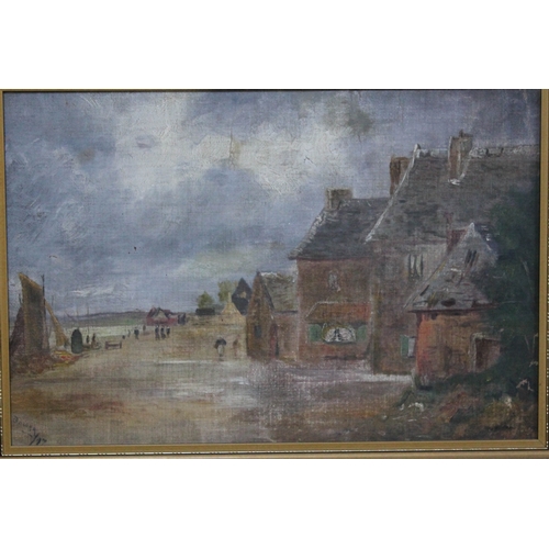 444 - 19th century school, coastal scene, oil on canvas laid on board, 43cm x 29cm.