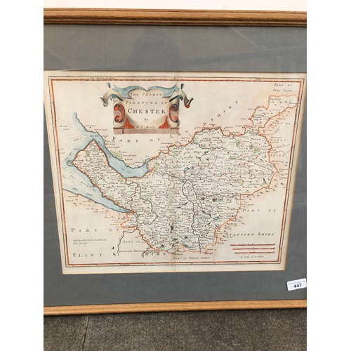 447 - An engraved map depicting Flintshire by Robert Morden 41cm x 34cm.