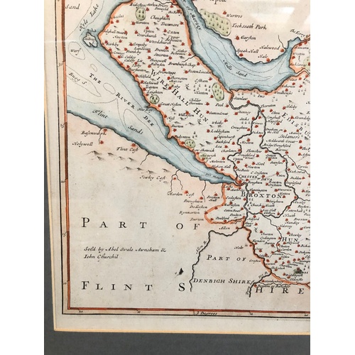 447 - An engraved map depicting Flintshire by Robert Morden 41cm x 34cm.