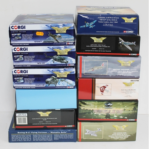 102 - 12x Corgi The Aviation Archive 1:72 and 1:144 scale die-cast model aeroplanes including three limite... 