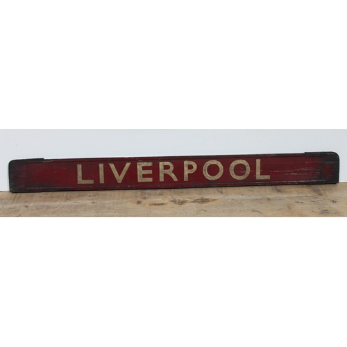 175 - An old wooden double sided signal sign Liverpool/Manchester, length 82cm.