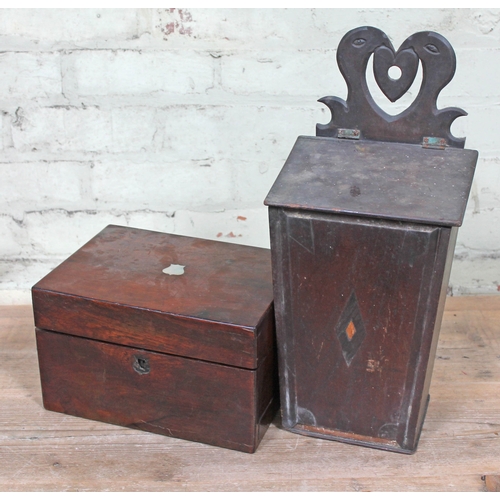 296 - A Victorian rosewood work box and a Georgian candle box.