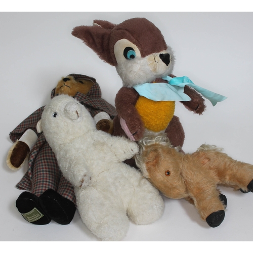 242 - A group of soft toys comprising three Merrythought and one Pedigree horse.