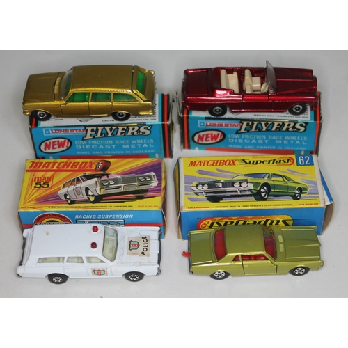 246 - A group of four boxed die-cast model cars comprising two Matchbox: Mercury Police car 55 and Mercury... 