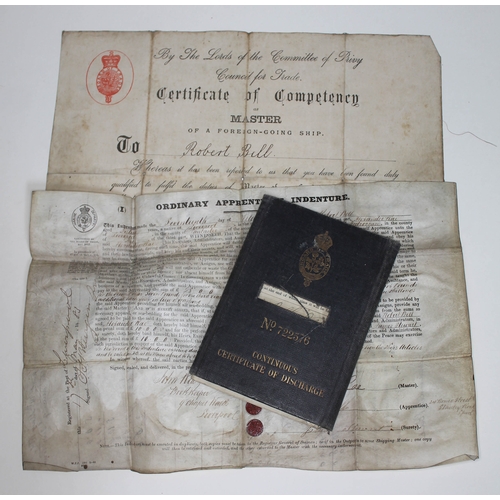 251 - Merchant marine ephemera including Robert Bell 1868 indenture of apprenticeship on Barque Antilius 1... 