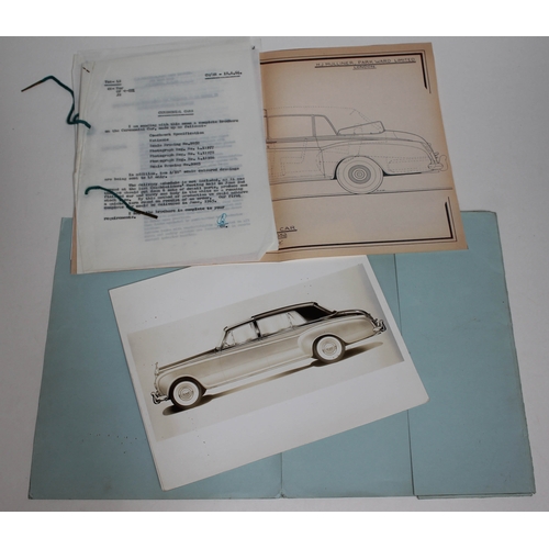 256 - An original Mulliner Park Ward Coachwork Specification for ceremonial car desgin 2052 based on the R... 