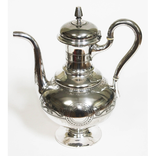 260 - A Victorian eastern style silver plated coffee pot, height 27cm.