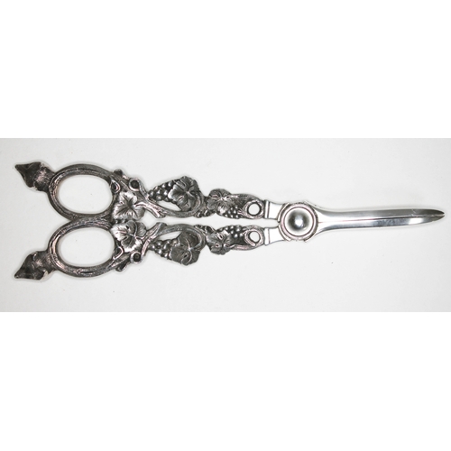 261 - A pair of Victorian silver plated grape scissors with fox head finials.