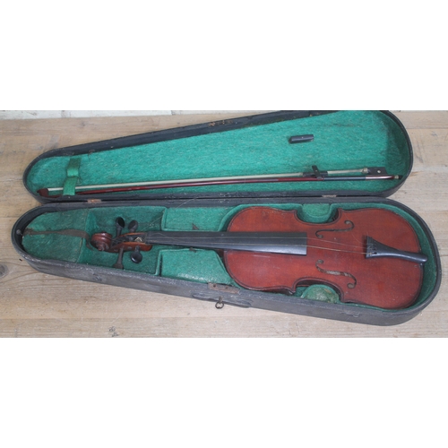 296 - A Maidstone student violin with bow and wooden case.