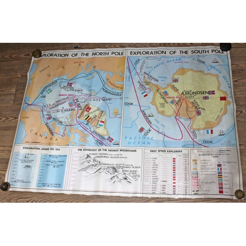 297 - A group of three 1960s double side maps, approx. 92cm x 125cm each.