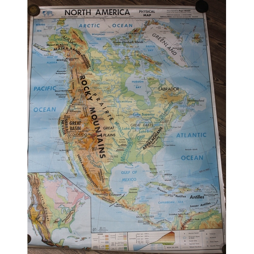 297 - A group of three 1960s double side maps, approx. 92cm x 125cm each.