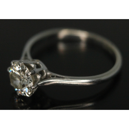 107 - A diamond solitaire ring, the stone weighing approx. 1.08 carats, band marked 'PLAT', gross wt. 3.23... 