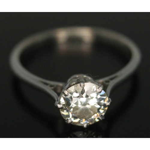 107 - A diamond solitaire ring, the stone weighing approx. 1.08 carats, band marked 'PLAT', gross wt. 3.23... 