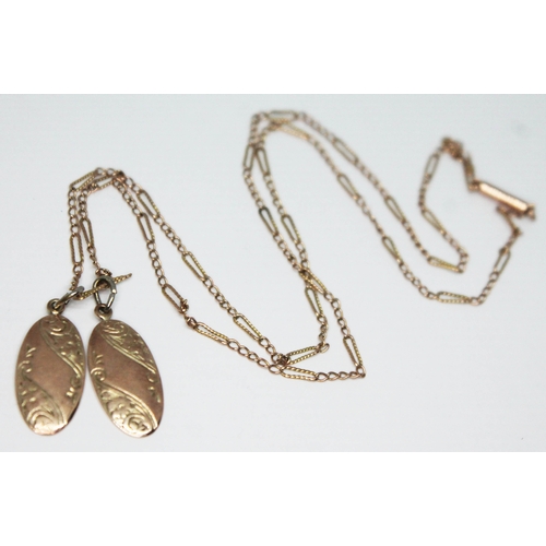 161 - A pendant necklace formed from a hallmarked 9ct gold cufflink on chain marked '9ct', chain length 44... 