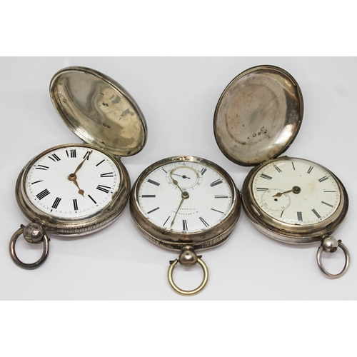 176 - A group of three pocket watches comprising two hallmarked silver full hunter pocket watches, one hav... 