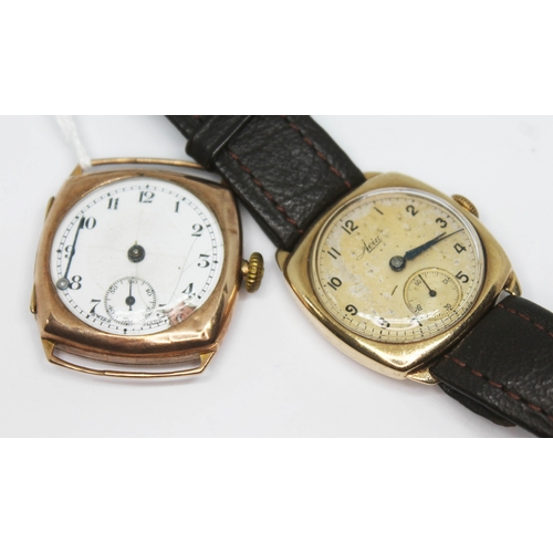 179 - A hallmarked 9ct gold 1940s Avia 15 jewel manual wind wristwatch with seconds subsidiary dial on bro... 