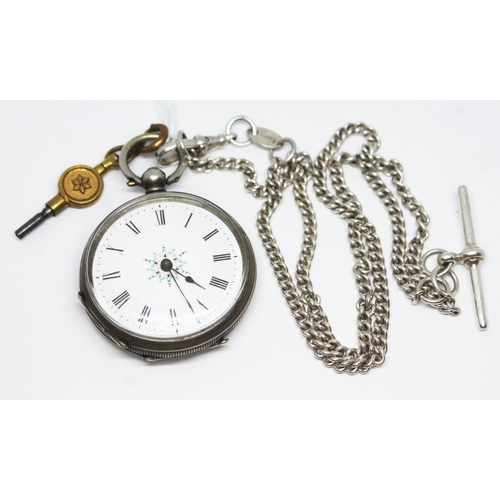 181 - A ladies pocket watch marked 'fine silver' together with an albert chain marked 925, gross weight 58... 