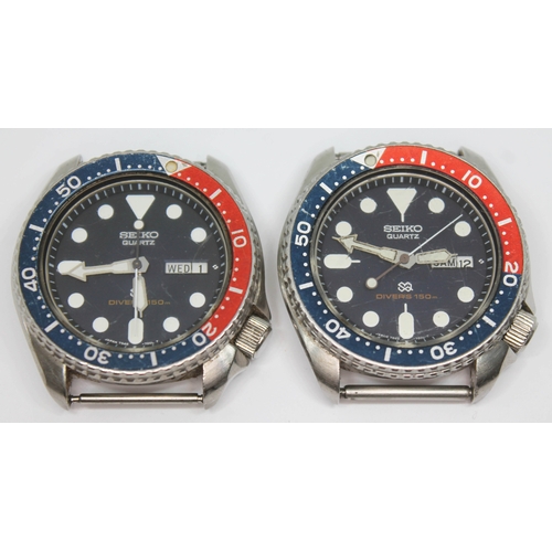 186 - Two 1980s Seiko 7548-700B Diver's wristwatches with Pepsi bezel, signed blue dials with lumed hands ... 