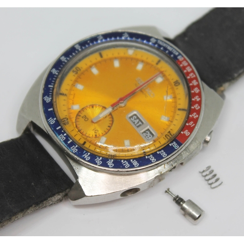 188 - A 1973 Seiko Pogue Pepsi 6139-6005 automatic stainless steel chronograph wristwatch with signed yell... 