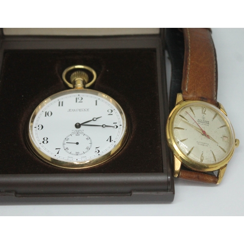 241 - A vintage Allaine 25 jewels automatic incabloc wristwatch and a modern Jean Pierre gold plated pocke... 