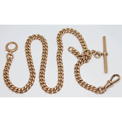 261 - An early 20th century hallmarked 9ct gold Albert chain with clasp and T bar on slider, length 36cm, ... 