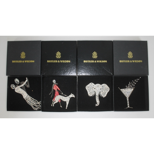 277 - A group of four Butler & Wilson Art Deco style costume brooches comprising a pair of dancers, a lady... 